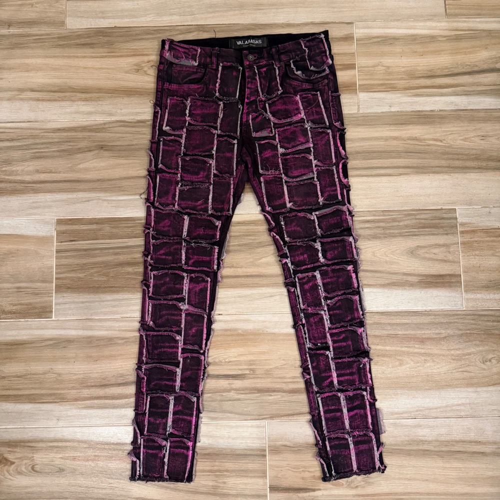 Valabasas Mens Purple Black Patchwork Stacked Jeans Slim Fit‎ Stretch Size 30